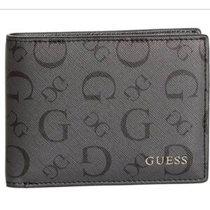 Guess logo men’s  bifold wallet in gray NEW !!